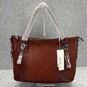 HESHE Vintage Leather Shoulder Tote, Model R024-LMN, Large Capacity, Maroon